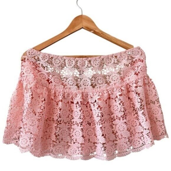 ANTHROPOLOGIE Strapless Pink Crochet Lace Top Size XL NEW Coquette Fairycore - Picture 5 of 7